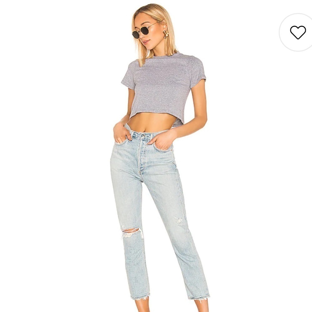 Agolde Riley High Rose Distressed Light Wash Crop Jeans